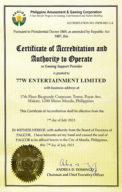 77W PAGCOR License
